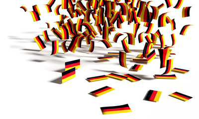 Viele Zettel, Fahnen und Flaggen aus Deutschland fallen zu Boden