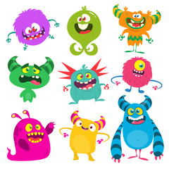 Funny cartoon monsters set. Vector illustration
