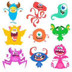 Funny cartoon monsters set. Vector illustration