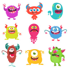 Funny cartoon monsters set. Vector illustration
