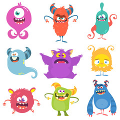 Fototapeta premium Funny cartoon monsters set. Vector illustration
