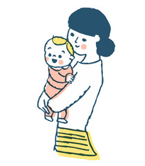 ママと赤ちゃん　抱っこ　ピンク