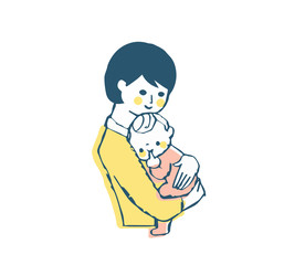 ママと赤ちゃん　抱っこ　ピンク