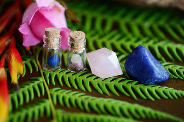 Miniature crystal vial apothecary set! Mini crystal bottles, Pink and Blue Combo! Azurite Berry,...