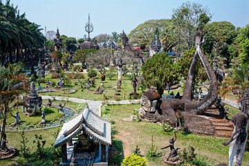 Fototapeta na wymiar Vientiane Laos: sky view of Buddha Park (Xieng Khuan) Sculpture Park