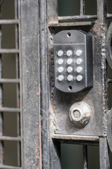 Fototapeta na wymiar Retro metal doorphone close up