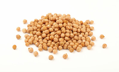 Close up heap of chickpea beans isolated on white