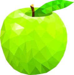 low poly green apple, polygon apple on white background