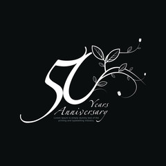 50 Year Anniversary with Flower and Leaf Vector Template Design Illustration