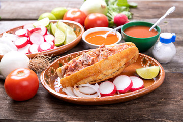 Drowned pork cake with sauce.