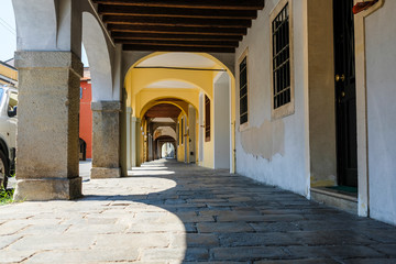 Este, Italy - August, 9, 2019: landscape with the image of a street in a center of Este