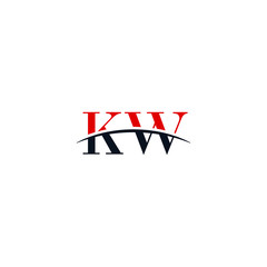 Initial letter KW, overlapping movement swoosh horizon logo company design inspiration in red and dark blue color vector