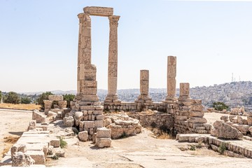 Fototapeta na wymiar Temple of Hercules in Amman Citadel, inside the Ummayad Palace