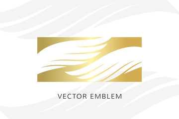 Wings emblem. Vector illustration with golden stylish label and light texture.