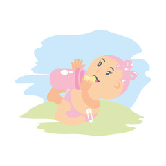 cute baby girl with bottle milk avatar character