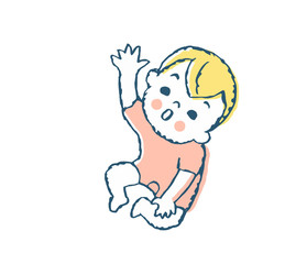 見上げる赤ちゃん　ピンク