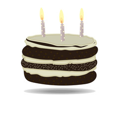 Birthday cake with candle, vector style
