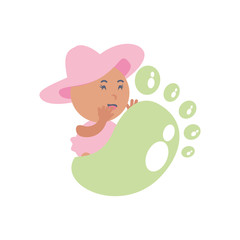 cute baby girl with hat and footprint decoration
