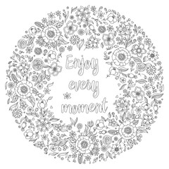 Black and white lettering illustration. Coloring book.