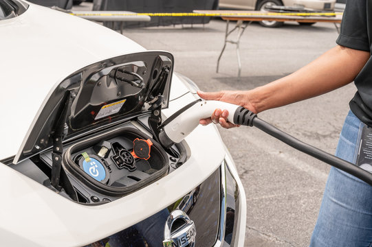 Plugging In Nissan Leaf Electric Car