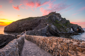 Sunset on the island of San juan de Gaztelugatxe. Basque Country