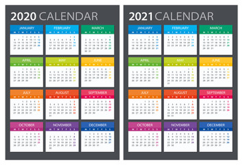 2020 2021 Calendar - illustration. Template. Mock up