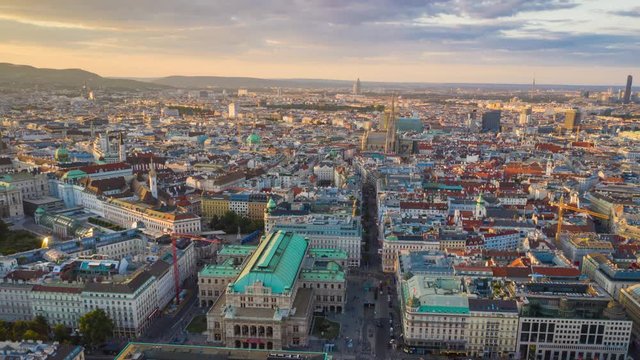sunset sky vienna city center aerial panorama 4k timelapse austria