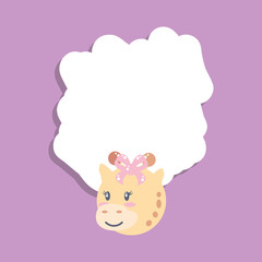 card with head of cute female giraffe baby