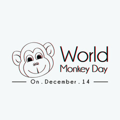 World Monkey Day Typography with Monkey face 3D line art vector cartoon