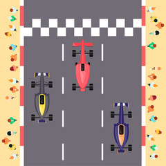 Race cars and track, top view of the road.