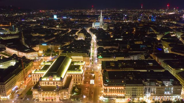 vienna city center night illuminated aerial panorama 4k timelapse austria 