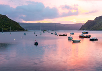 Pink Sunset in Portree on the Isle of Skye 