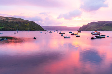 Pink sunset on the lake