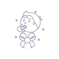 head of cute baby boy with pacifier and bow ribbon