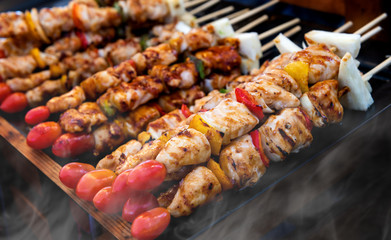 Skewer grilled barbecue arranging.