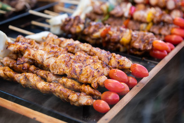 Skewer grilled barbecue arranging.