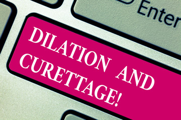 Word writing text Dilation And Curettage. Business concept for procedure to remove tissue from...