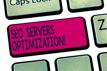 Conceptual hand writing showing Seo Servers Optimization. Business photo text SEO network working at maximum efficiency Keyboard key Intention to create computer message idea