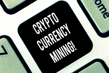 Conceptual hand writing showing Crypto Currency Mining. Business photo showcasing recording transaction record in the blockchain system Keyboard key Intention to create computer message idea