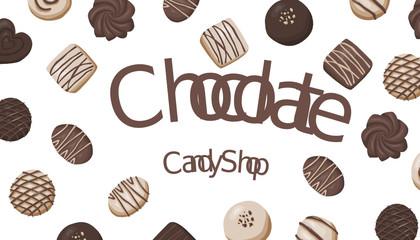 Chocolate candies business card composition vector illustration