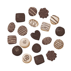 Chocolate candies circle composition vector illustration