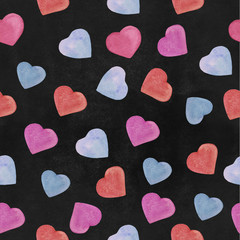 heart Valentines love background texture print packaging art design decoration multi-colored black background seamless pattern holiday