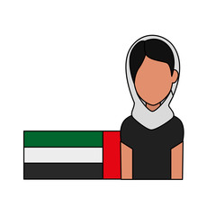 islamic woman with traditional burka and arabia flag