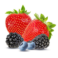 Collage of fresh berries isolated on white background with clipping path
