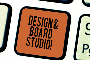 Handwriting text writing Design And Board Studio. Concept meaning Modern designing space professional office Keyboard key Intention to create computer message pressing keypad idea