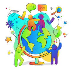 Social friend group with planet earth globe concept
