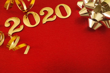 Fototapeta na wymiar Happy New Year 2020. Symbol from number 2020 on red background