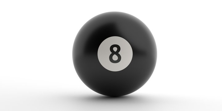 Billiard game ball Black 8  isolated against white background. 3d illustration