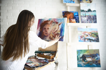 Young european artist girl, art, paintings, fantasy