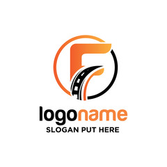 F Letter asphalt logo design template for use transport business